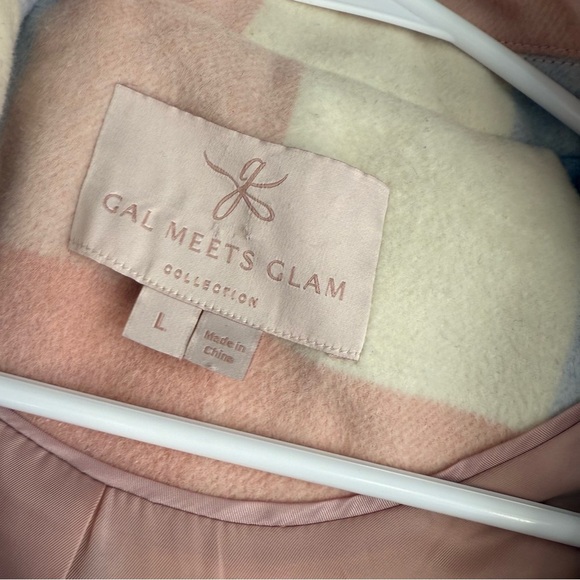 Gal Meets Glam Size L Pink Annelise Plaid Wool Hooded Coat NEW! - Picture 7 of 8